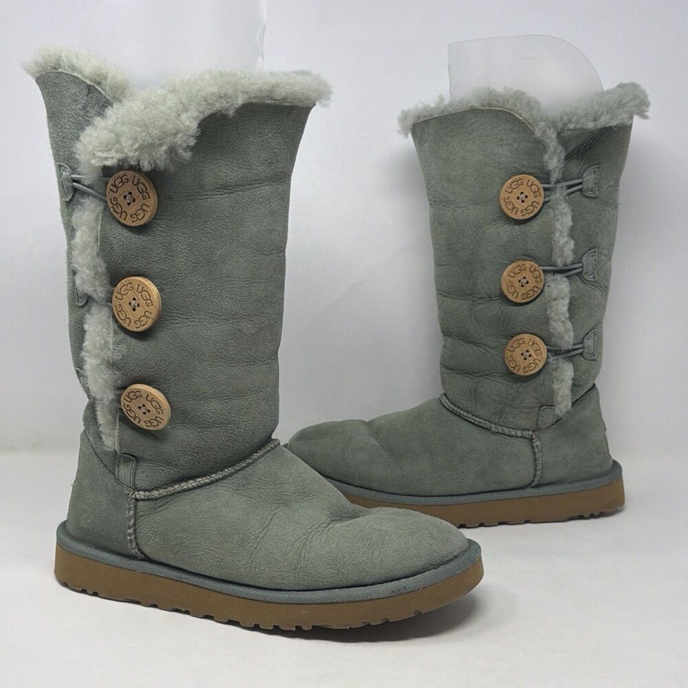 UGG Australia Bailey Button Triplet Tall Boots Sage Green Womens 7 Estimated